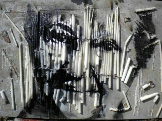 Henri Gueguen, Madame Veil, Lacquer on Candles on Wood, 31.5" x 47"