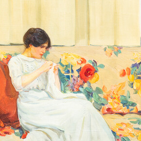 Helen McNicoll, Le divan de chintz (détail), 1913. Avec l'aimable autorisation du National Gallery of Canada