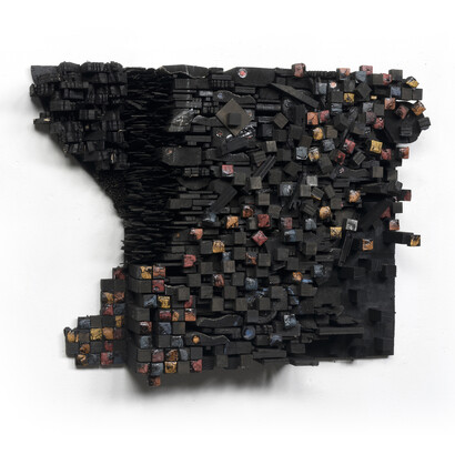 Leonardo Drew b. 1961, Number 18C 數字 18C, 2015, Wood and paint 木材和顏料, 122 x 142 x 38 cm (48 x 56 x 15 in.)