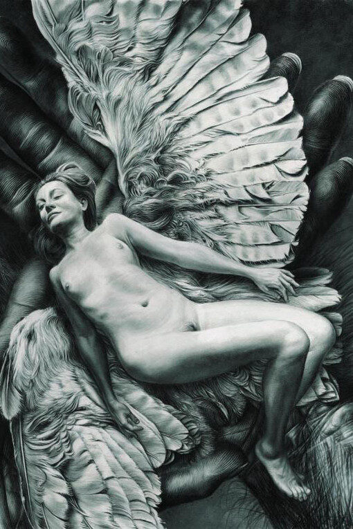 José Molina, Lucy, la prima Eva, 2014, collezione AnimaDonna - capitolo Gli Arcangeli, matita grassa su carta, cm 101x85 © Ernesto Blotto