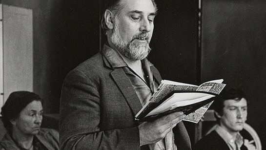 Bob Cobbing reading 'Are Your Children Safe in the Sea'  circa 1966-1972. Photograph: John Bennett