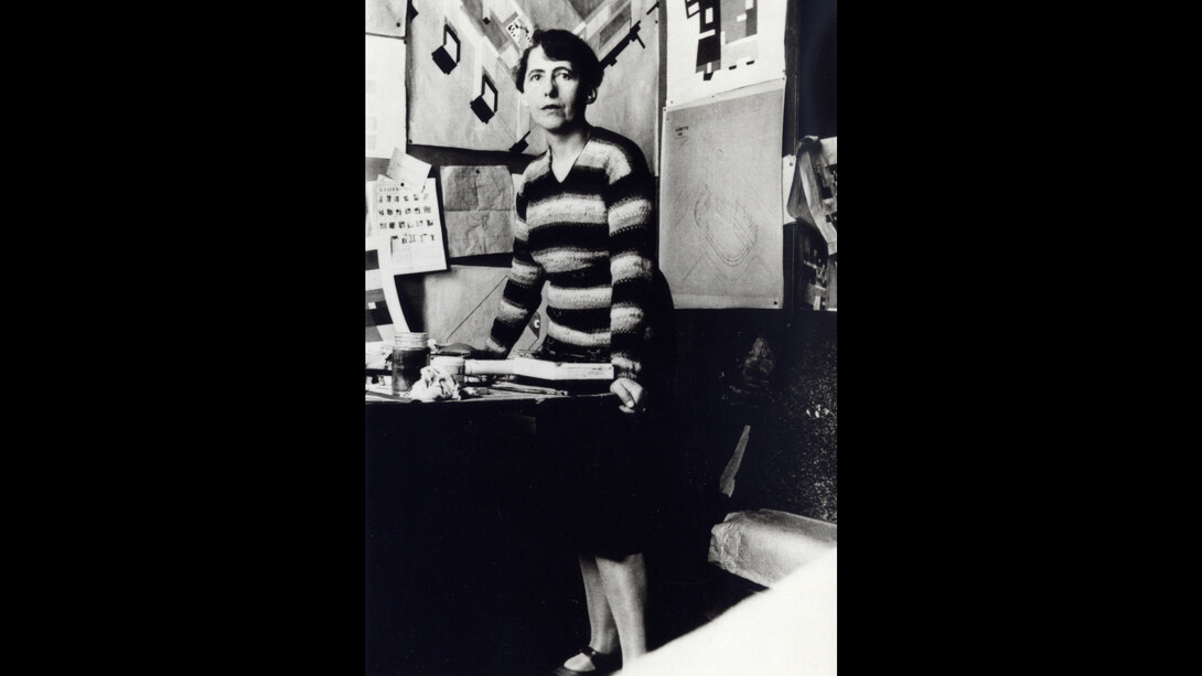 Sophie Taeuber-Arp in the planning office for the Aubette, Straßburg, France, 1927 © Stiftung Arp e.V., Berlin/Rolandswerth / Artists Rights Society (ARS), New York, photographer unknown. Courtesy Stiftung Arp e.V., Berlin/Rolandswerth and Hauser & Wirth