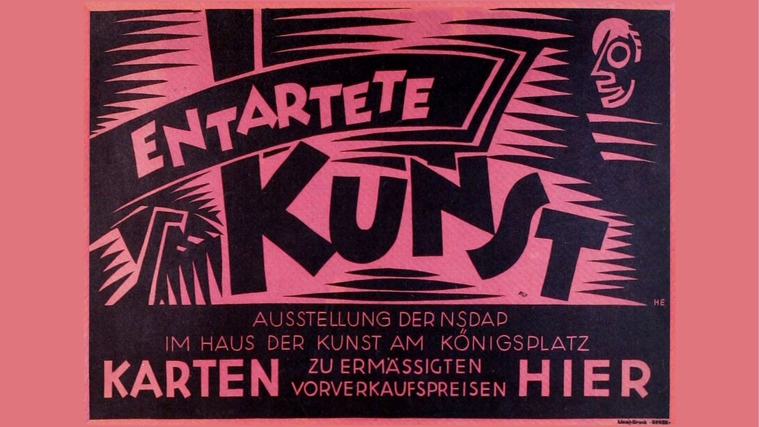 "Entartete Kunst" - Arte degenerata, mostra del partito nazista nella Haus der Kunst (Casa dell'Arte) in Königsplatz. Poster del 1938