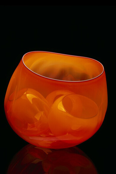Dale Chihuly, Squash Orange Basket Set with Black Lip Wraps, Dimensions: 9 x 9 x 9", Piece Number: 01.1397.b4  