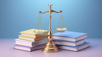 The scales of justice between two piles of books, a representation of the weighing and balancing of legal principles, which is central to the Princonser method
