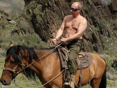 Russian President Vladimir Putin on horse hunting for the bear
