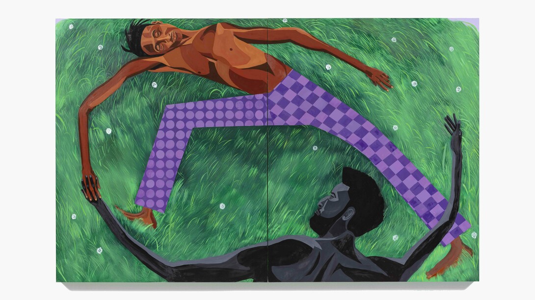 Jon Key,
In The Wind, I See My Past Self (Around Around), 2024,
Oil on panel,
60 x 96 inches (152.4 x 243.8 cm). Courtesy of the artist and Steve Turner Gallery