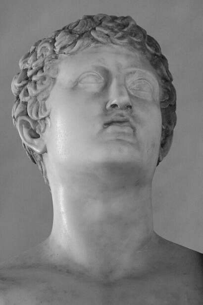 Menelao, Orestes, detalle de un grupo conocido como "Grupo Ludovisi", mármol de grano medio, obra de arte griega de estilo ecléctico; algunas restauraciones de Ippolito Buzi. De los Horti Sallustiani. Museo nazionale romano di palazzo Altemps, Italia