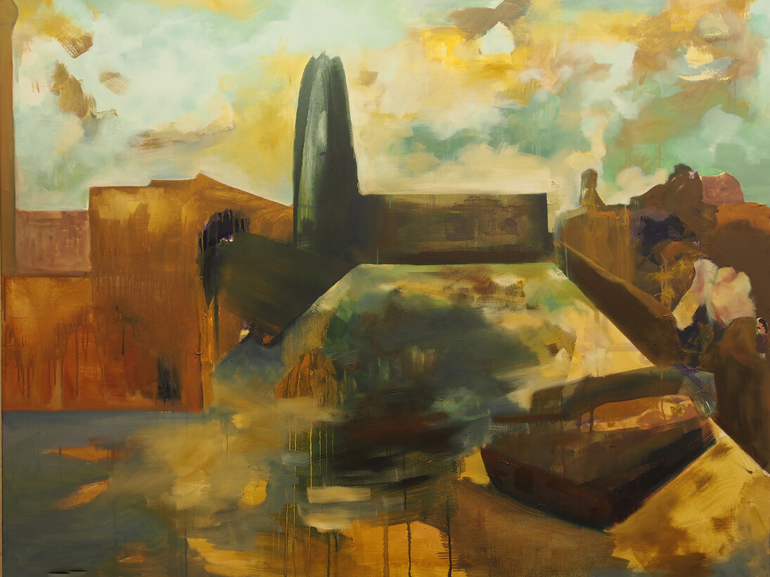 William Alexander, Market Square Post Invasion, 2014, acrylic and oil on canvas, 155 x 130 cm