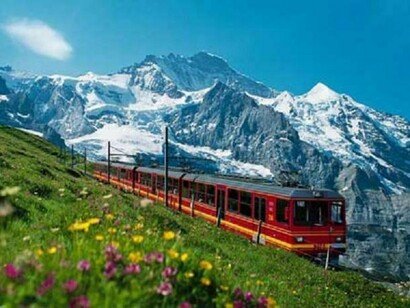 Train crossing Interlaken (Switzerland)
