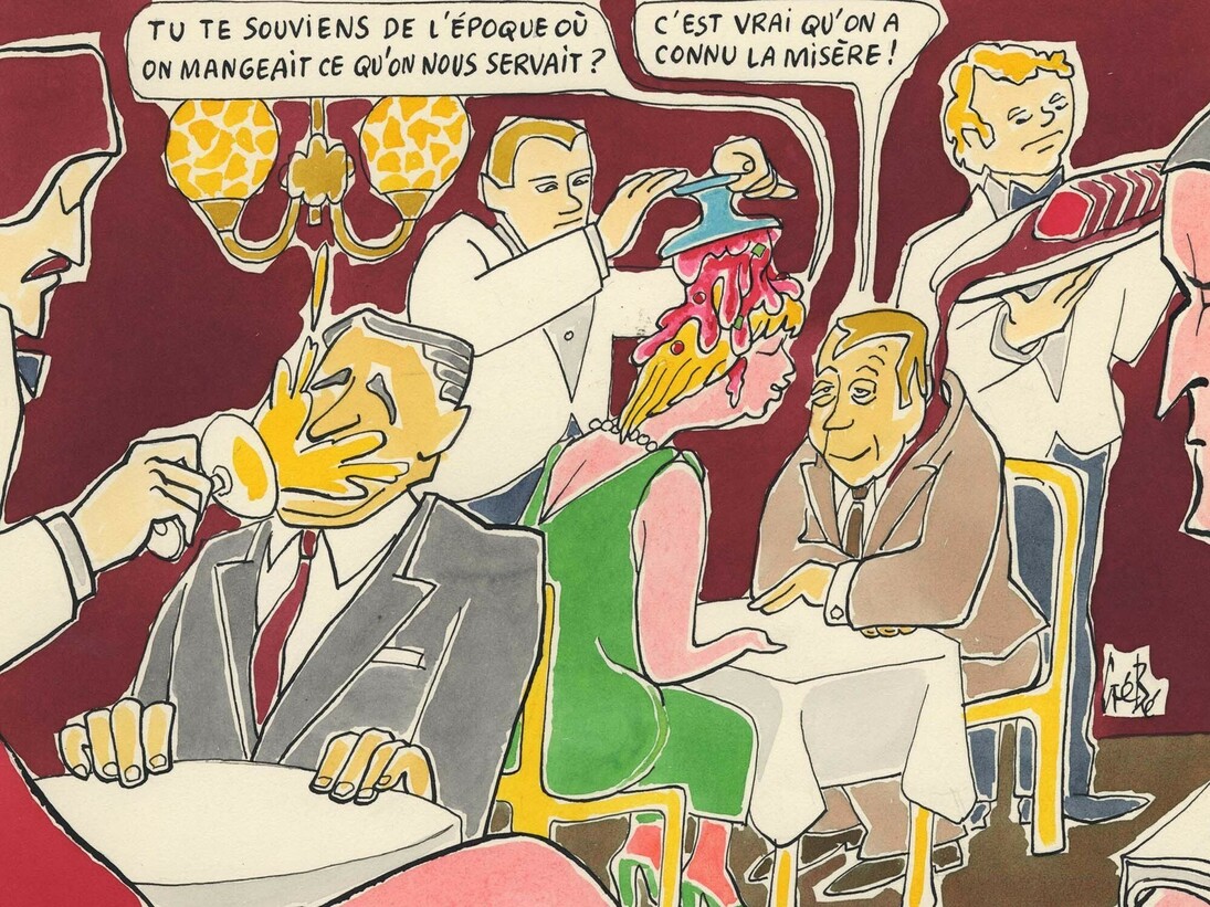 La Nouvelle gastronomie, gouache et encre de chine sur papier, 36 x 29,5 cm, courtesy of galerie Anne Barrault