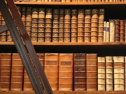 Libros en los estantes de una biblioteca