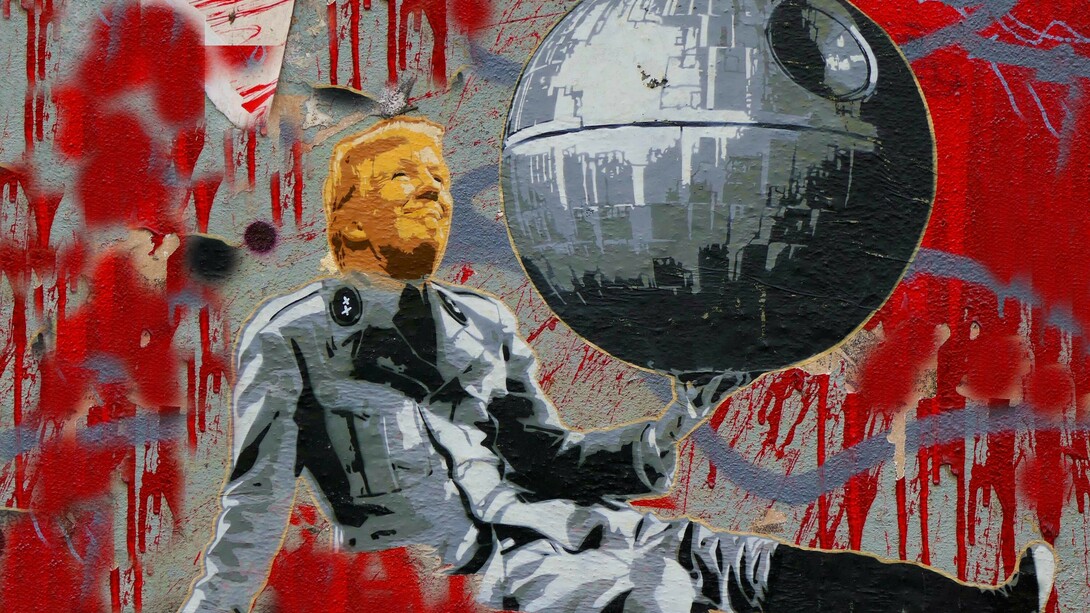 A street art mural of Donald Trump in Cologne's Ehrenfeld district, Germany, captured in 2017