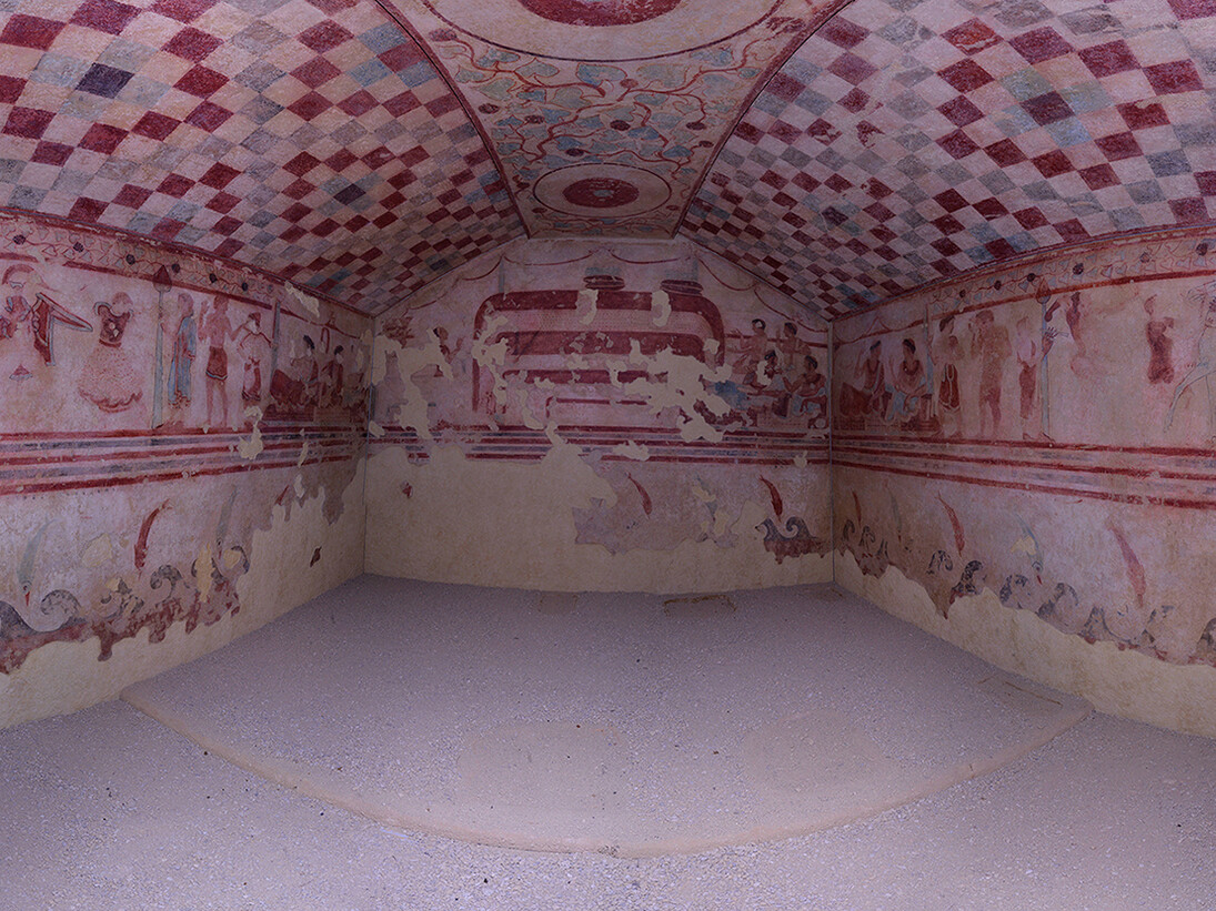 Tomba del Letto Funebre, Foto sferica, dettaglio, Tarquinia, 2015, ©Soprintendenza Archeologica del Lazio e dell’Etruria Meridionale, elaborazione di Andrea Garzulino