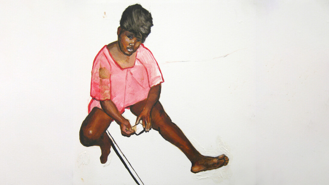 Kirsten Valentine, Pink Nightgown, oil on panel, 2020, 6" x 6", courtesy Zg Gallery, Chicago