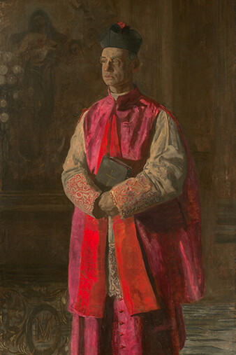Thomas Eakins, American (1844-1916). Monsignor James P. Turner, ca. 1906. Oil on canvas, 7 feet 4 1/8 inches x 41 7/8 inches. Gift of the Enid and Crosby Kemper Foundation, F83-41.