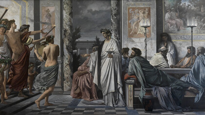 A chegada de Alcibíades ao Simpósio de Platão representado por Anselm Feuerbach (1873)