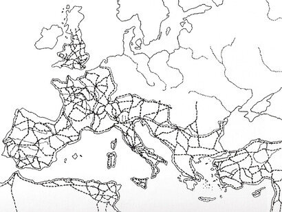 Rede de Estradas do Império Romano na Europa (Miguel Aguiló, "El Paisaje Construido - Una aproximación a la idea de lugar").
