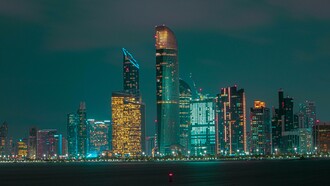 Nighttime view of Corniche Break Water, Abu Dhabi, UAE