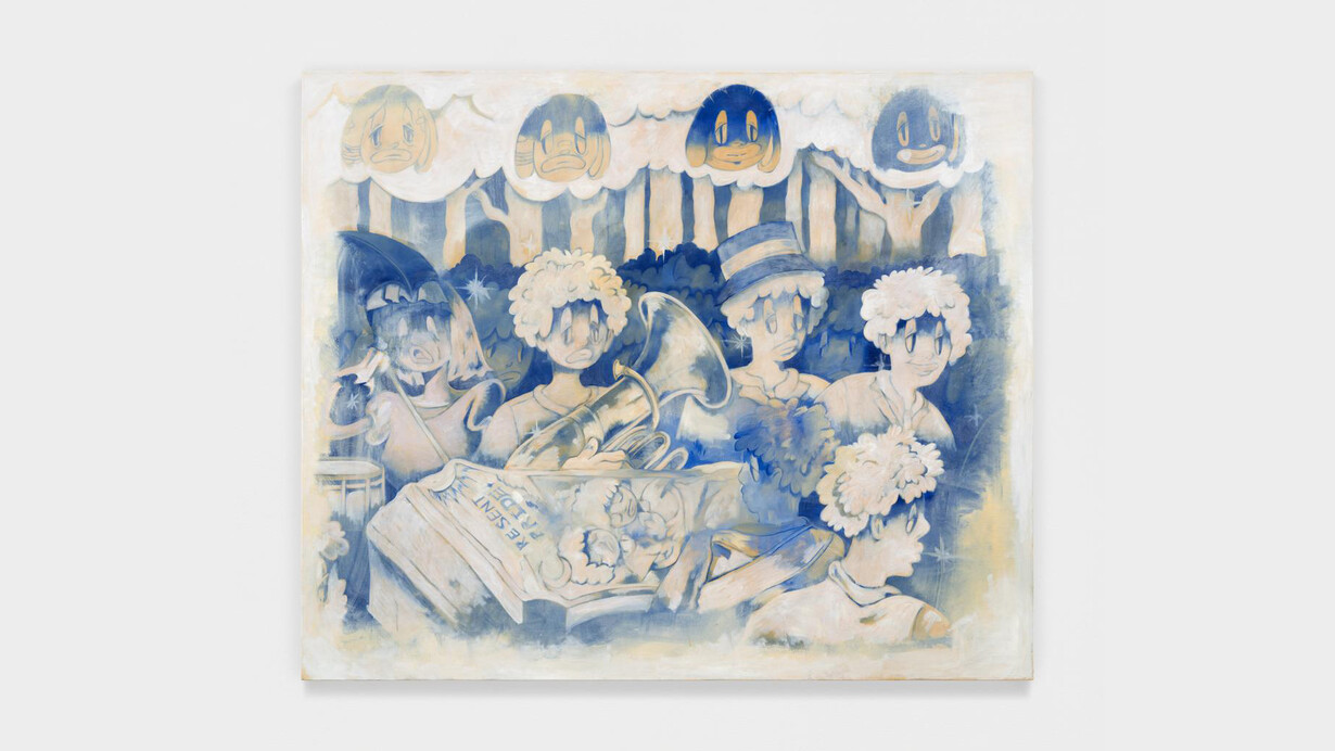 Obi Agwam, Ego Death,
2023.
Oil on canvas,
60”h x 72”w (152½ x 183cm). Courtesy of the artist and Harkawik Gallery