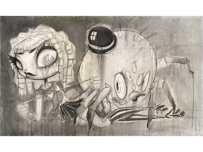 Brandt Peters, Slug, Graphite, ink and acrylic on linen, 36" x 60"