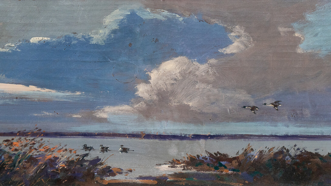 Millo Bortoluzzi Junior, Laguna, olio su tavola, 82x45 cm