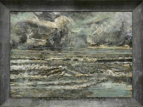 Anselm Kiefer (German, born 1945). Von der Maas an die Memel, von der Etsch bis an den Belt (From the Maas to the Memel, from the Etsch to the Belt), 2001-2012. Acrylic, emulsion, oil, shellac and electrolysis on canvas in artist’s lead frame; 176 3/8 x 248 x 17 11/16 inches (448 x 630 x 45 cm). Collection of Larry Gagosian. Image courtesy of Gagosian Gallery