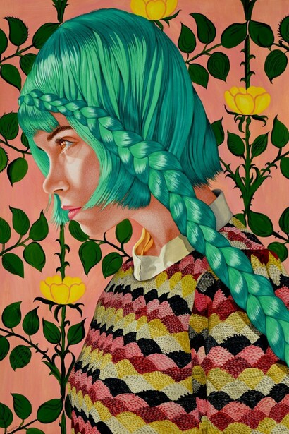 Ángeles Agrela,
Alexandra (detail), 2024,
acrylic and pencil on paper,
110h x 75w cm,
43.31h x 29.53w in. Courtesy of the artist and Nicodim Gallery