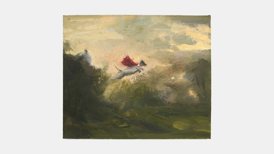 Seth Becker, "A Dog's Dream," 2023. Oil on panel; Work: 10 x 12 in (25.4 x 30.5 cm) Framed: 10 3/4 x 12 3/4 in (27.3 x 32.4 cm). Courtesy of the artist and Venus Over Manhattan Gallery