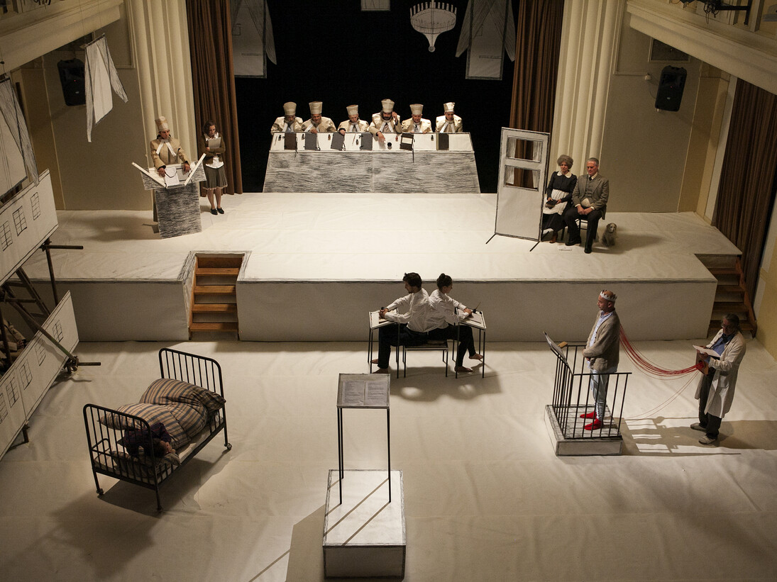 Eva Koťátková

The Judicial Murder of Jakob Mohr

2015-2016

Theater performance and video based on the drawing 

Justiz Mord (1909-1910) by Jakob Mohr

Courtesy of the artist, Meyer Riegger, Berlin/Karlsruhe and hunt kastner, Prague