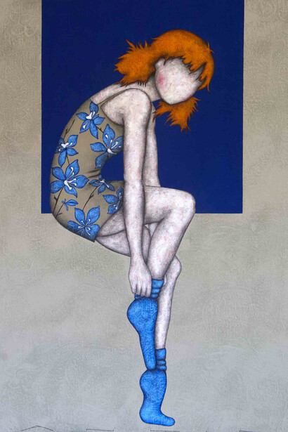 RvB Arts_FANTINI_Fiori in blu_tecnica mista su tela_120 x 100 cm