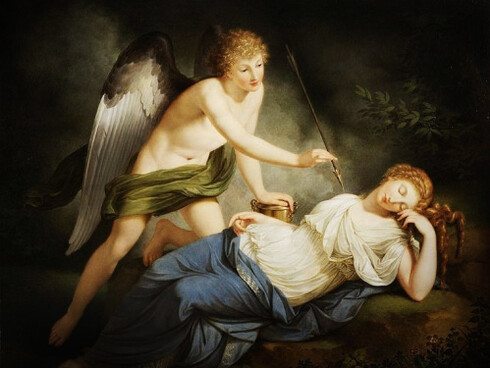 'Cupido flechando a una joven' pintura de Bénigne Gagneraux (1756 – 1795)