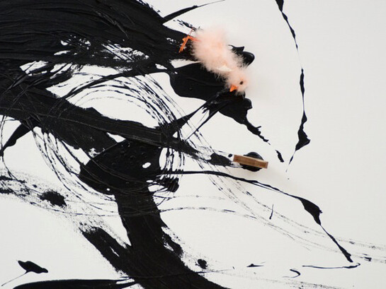 Liliana Porter, To Go There II, 2011 (general view), Acrylic and assemblage on canvas, 183 x 107 cm / 72 x 42'', courtesy of the artist and mor charpentier