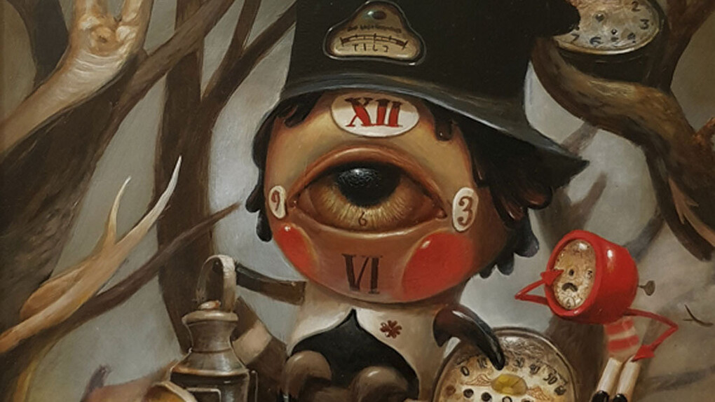 Jesús Aguado, "Looking for time", acrylic on panel, 16 x 16 inches