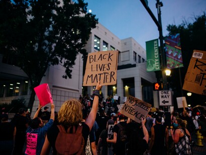 Groups of people at a black lives matter protest