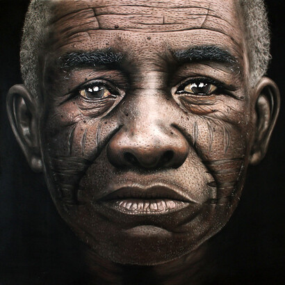 Babajide Olatunji, Tribal Mark series II no.1, Charcoal and pastel on paper, 2014