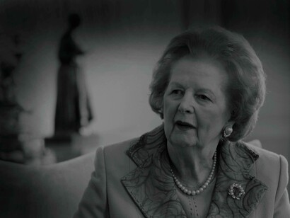 An older Margaret Thatcher former Prime Minister of the UK being interviewed before her death