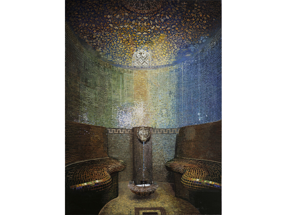 Yuan Yuan, Steam Room, 2014, Oil on linen, 95 x 69 inches; 240 x 175 cm