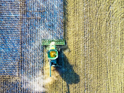 Milling tractor on a farm