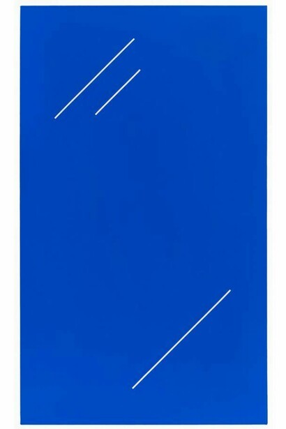 Paul Cowan, A clear and sunny day, 2013, Chroma key blue acrylic on canvas, 86.36 x 50.8cm