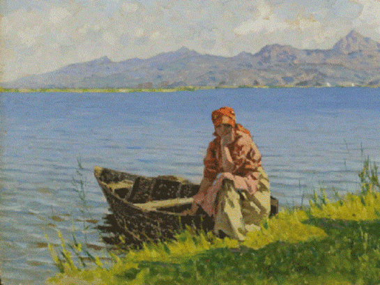 Angiolo Tommasi, La barcaiola sul lago di Massaciuccoli