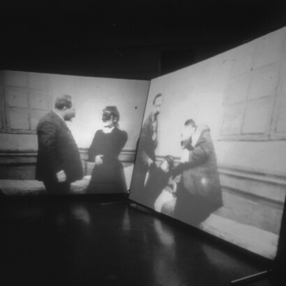 Hysteria by Douglas Gordon, double projection, 1995, courtesy Southampton City Art Gallery