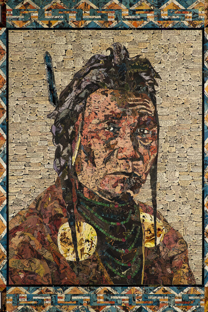 Cowboys And Indians I, 122 x 100 cm, comic collage on wood, 2018 (no border) 