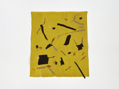 Francis Offman, Senza titolo, 2021, acrilico, inchiostro, carta, fondi di caffè, gesso di Bologna su lino, cm111x97, foto C. Favero
