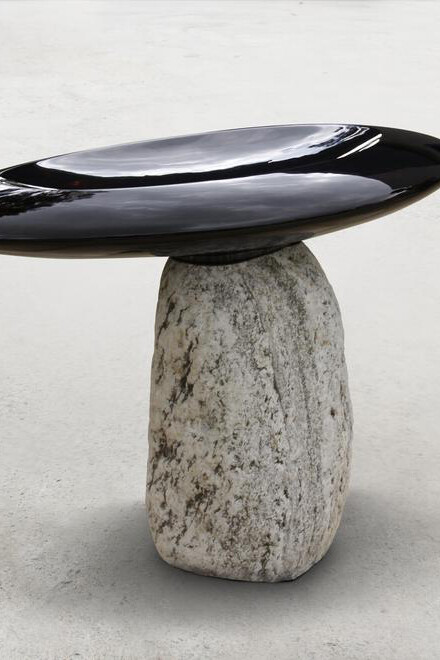 Afterimage of beginning 016-464, 2016
Traditional Korean lacquer on red oak and natural stone, 26.75 x 35 x 17.25 inches
68 x 89 x 44 cm.  Courtesy of  Friedman Benda Gallery