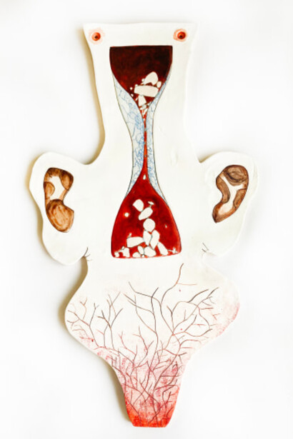 Gabriela Vainsencher, Bodytime, porcelain, underglaze, acrylic, 20hx12w inches. Courtesy of the Asya Geisberg Gallery
