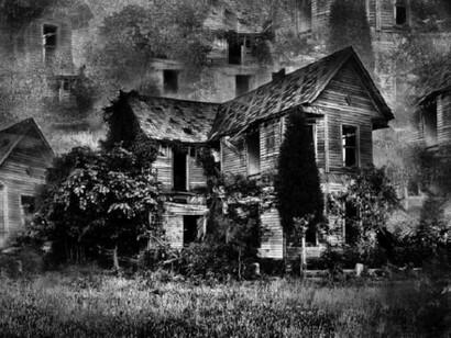 Ghost house in black and white