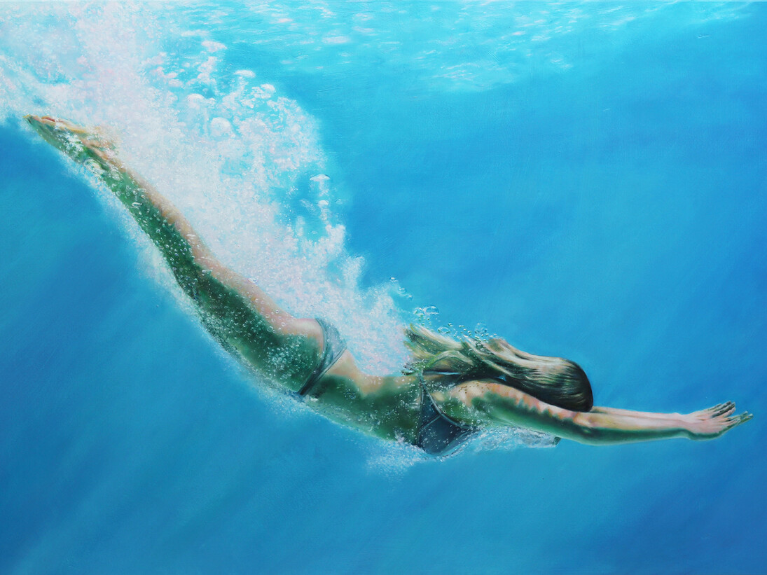 Artist: Matt Story, Silver Dive, Oil  on Canvas, 24 x 36 inches, 2014