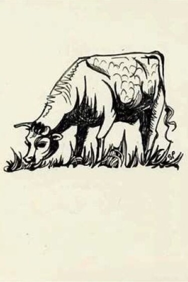 Mucca. Sylvia Plath, disegno a penna su carta colorata, esposto per la prima volta alla mostra "Sylvia Plath" alla Mayor Gallery di Londra del 2011