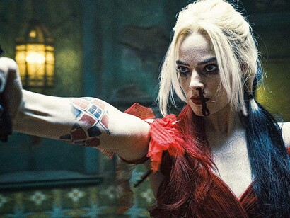 Harley Quinn played by Margot Robbie in a scene where she's taking control despite being disturbed